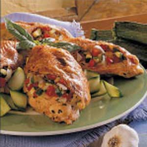 Zucchini Stuffed Chicken with shredded zucchini filling and golden-brown exterior