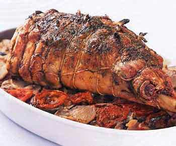 Roasted Leg of Lamb with golden, caramelized exterior and herbs