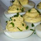 Robey's Blue Crab Deviled Eggs with creamy filling and crab topping