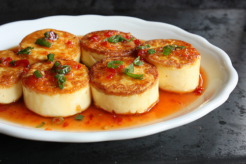 Pan-Seared Egg Tofu “Scallops” with Sweet Chile Sauce Recipe