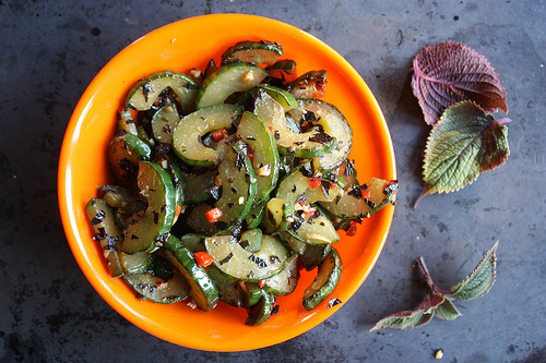 Pan-Fried Cucumber with Red Perilla (Tia To) Recipe